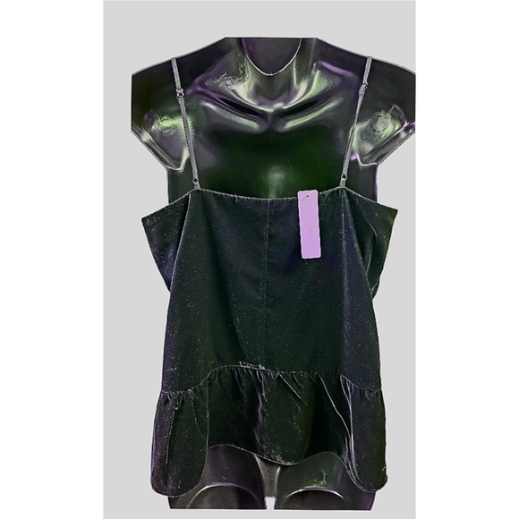 J. CREW BLACK VELVET SPAGHETTI STRAP PEPLUM TOP - Picture 3 of 4